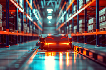 Smart automated guided vehicle robots transport goods in warehouses Generative AI - obrazy, fototapety, plakaty