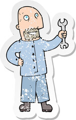 retro distressed sticker of a cartoon mechanic