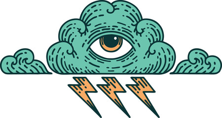 tattoo style icon of an all seeing eye cloud