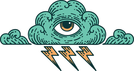 tattoo style icon of an all seeing eye cloud