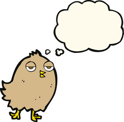 funny cartoon bird with thought bubble