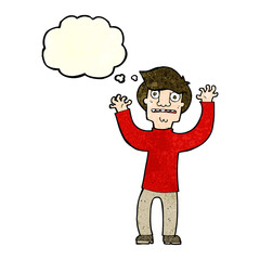 cartoon terrified man with thought bubble