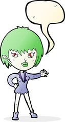 cartoon vampire girl with speech bubble