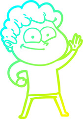 cold gradient line drawing cartoon happy man