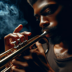 Black Male Musician Playing Saxophone & Trumpet