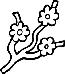black and white cartoon branches with flowers