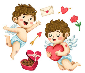 cupido para día de san Valentín, corazones   