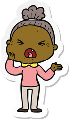 sticker of a cartoon angry old woman