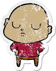 distressed sticker of a cartoon bald man