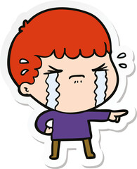 sticker of a cartoon man crying