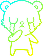cold gradient line drawing crying polar bear cartoon
