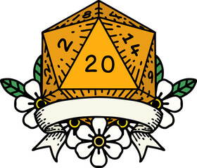 natural 20 critical hit D20 dice roll illustration