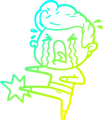 cold gradient line drawing cartoon crying man
