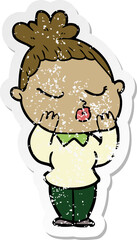 distressed sticker of a cartoon calm woman