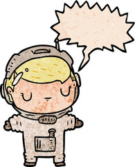 cute cartoon astronaut and speech bubble in retro texture style