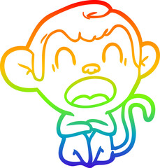 rainbow gradient line drawing yawning cartoon monkey