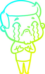 cold gradient line drawing cartoon man crying