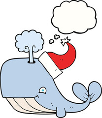 thought bubble cartoon whale wearing christmas hat