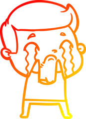 warm gradient line drawing cartoon man crying