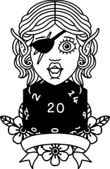 elf rogue character with natural twenty dice roll illustration