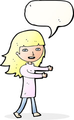 cartoon happy girl with speech bubble