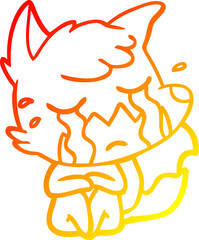 warm gradient line drawing crying fox cartoon