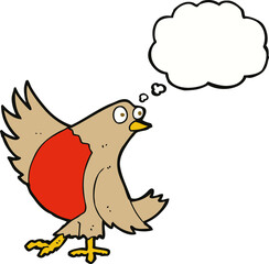 cartoon dancing robin with thought bubble