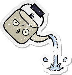 distressed sticker of a cute cartoon pouring kettle