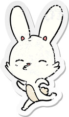 distressed sticker of a running bunny cartoon