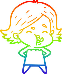 rainbow gradient line drawing cartoon girl pulling face