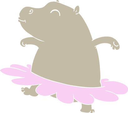 flat color style cartoon hippo ballerina