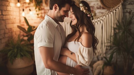 Expectant parents capturing the anticipation of their baby's arrival during a maternity photo session, generative ai