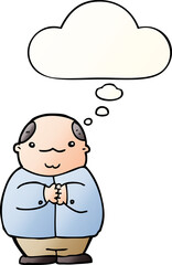 cartoon balding man and thought bubble in smooth gradient style