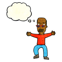 cartoon old man waving arms with thought bubble