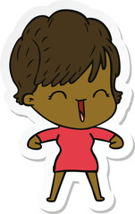 sticker of a cartoon laughing woman