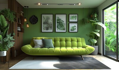 Modern Bohemian Loft: Vibrant Velvet Floor Sofas and Relaxed Workspace - Generative AI
