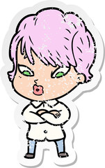 distressed sticker of a cartoon woman