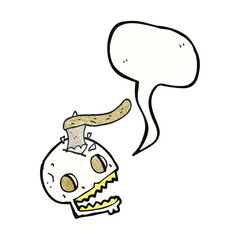 speech bubble textured cartoon axe in skull