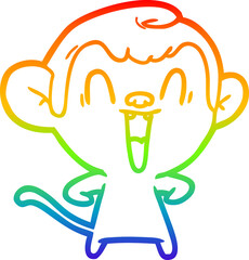 rainbow gradient line drawing cartoon laughing monkey