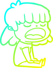 cold gradient line drawing cartoon woman talking loudly