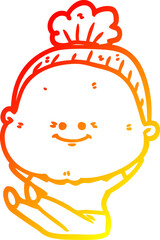 warm gradient line drawing cartoon happy old woman