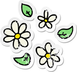 distressed sticker of a quirky hand drawn cartoon flowers