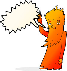 cartoon fire spirit with speech bubble