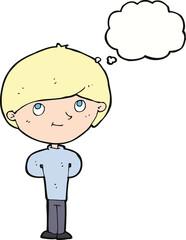 cartoon happy boy with thought bubble