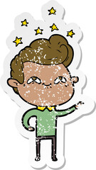 distressed sticker of a cartoon excited man