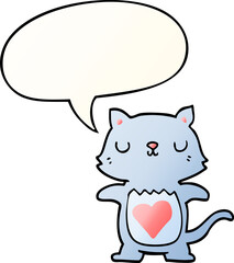 cute cartoon cat and speech bubble in smooth gradient style