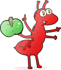 cartoon ant with apple