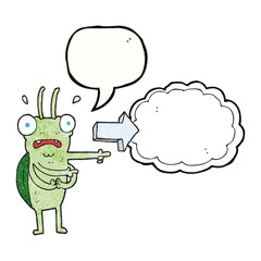 speech bubble textured cartoon bug pointing
