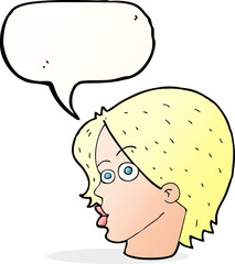 cartoon female face with speech bubble
