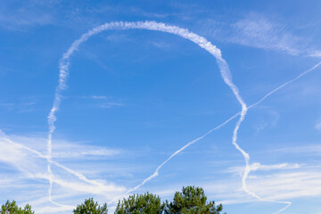 Beautiful white puffy cloud in strange shaped floating in blue sky, Cirrus clouds are short, detached, hair-like clouds found at high altitudes, Horizon nature background with free copy space.